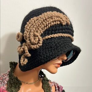 Chic Black and Brown Crochet Cloche Hat